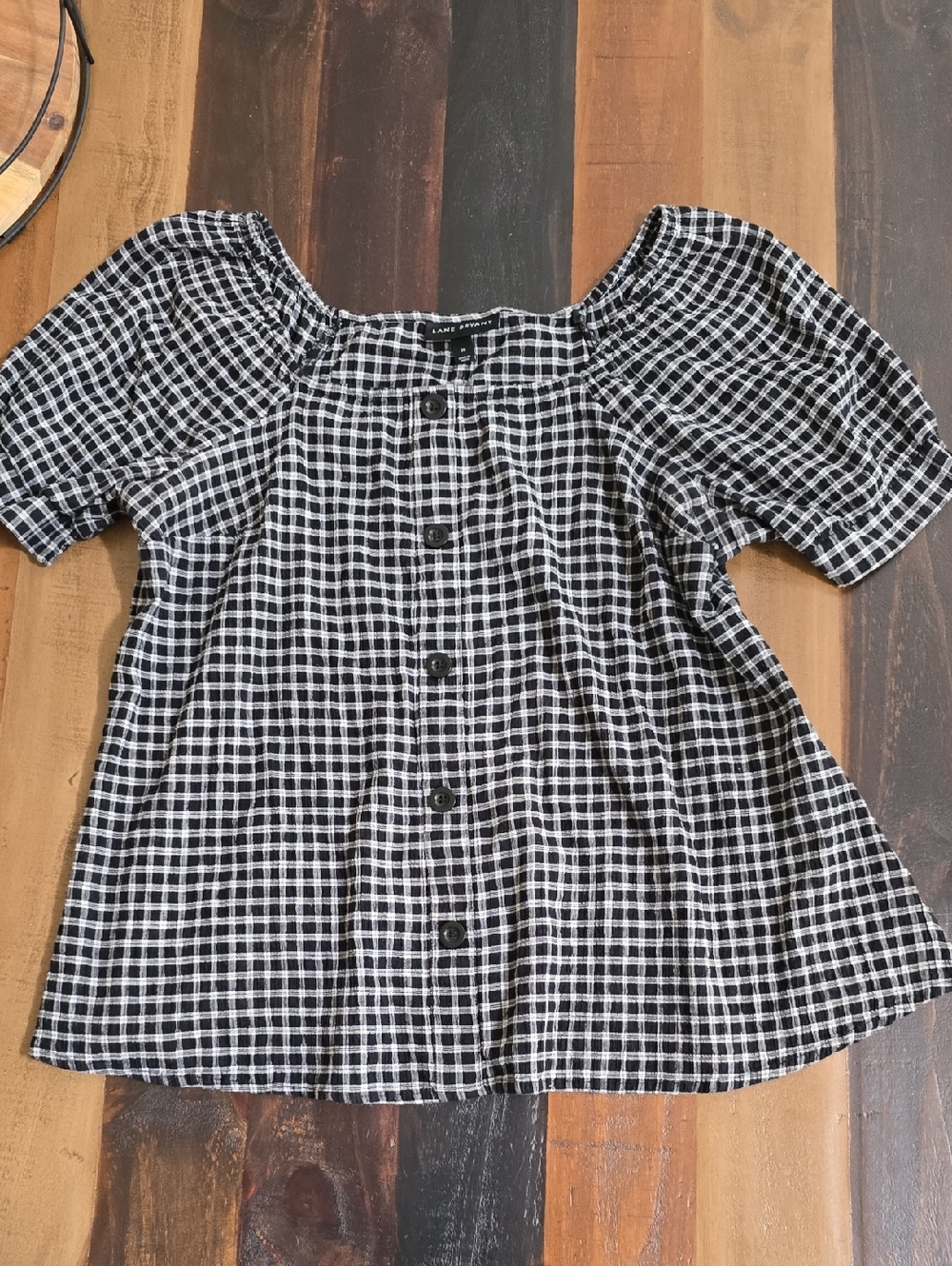 Lane Bryant Black and White Gingham Button-Front Blouse